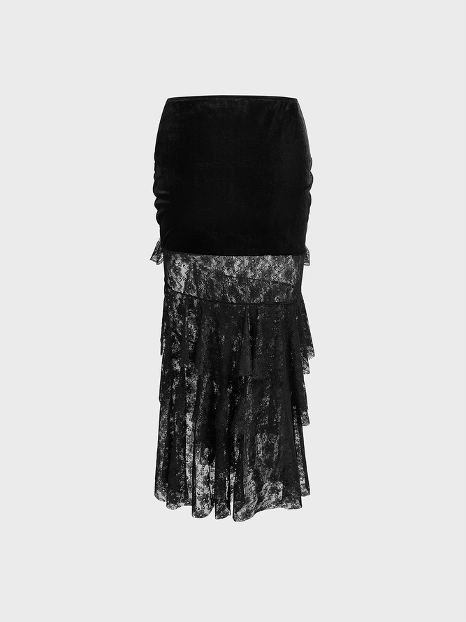 Velvet Plain Maxi Skirt