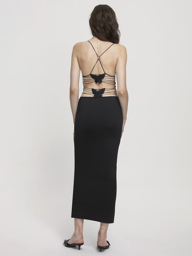 Backless Butterfly Sleeveless Maxi Dress