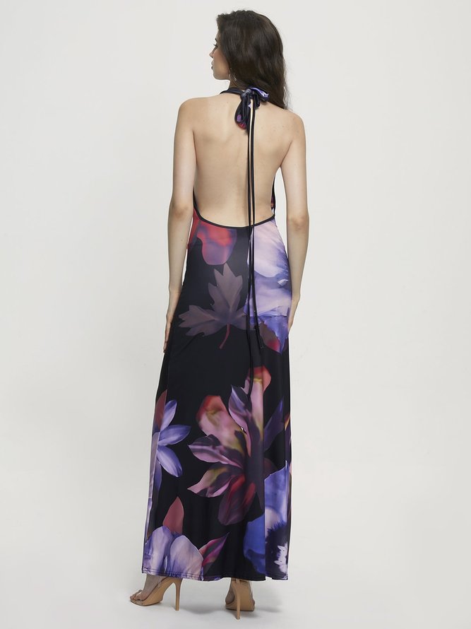 Halter Floral Sleeveless Maxi Dress