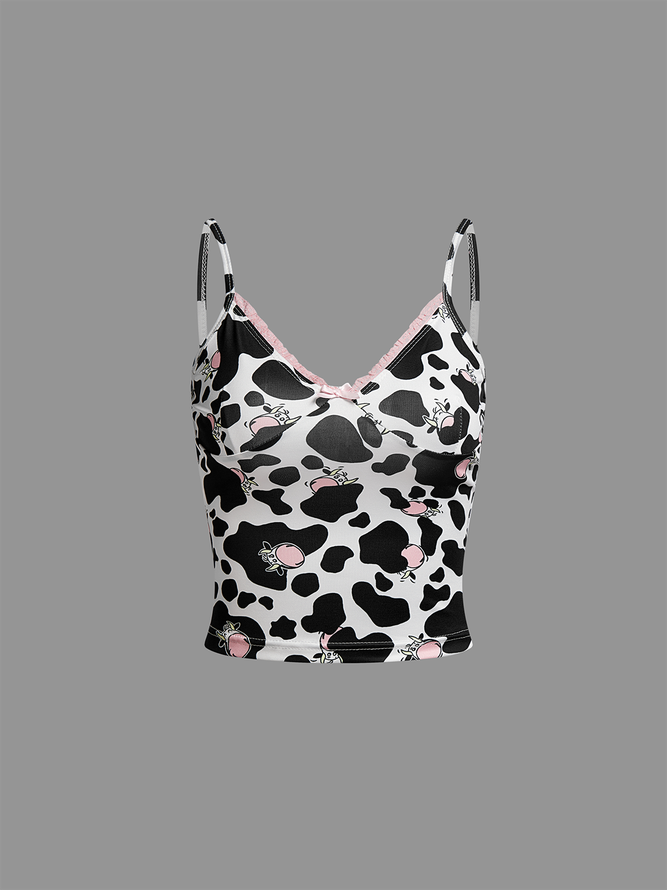 Jersey Spaghetti Cow Pattern Cami