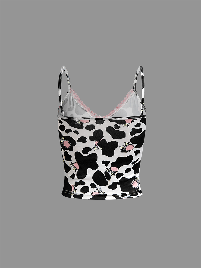 Jersey Spaghetti Cow Pattern Cami