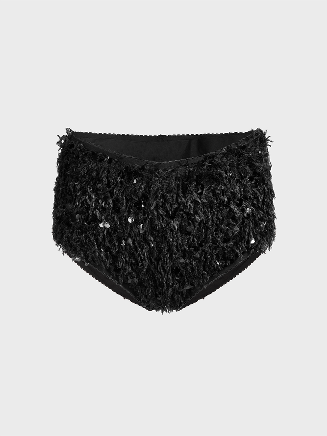 Faux Fur Plain Slim Fit Pants Shorts