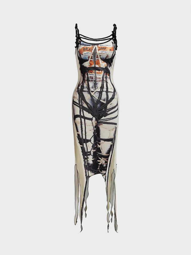 body print Spaghetti Human Body Sleeveless Maxi Dress