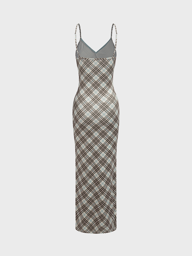 Spaghetti Plaid Sleeveless Maxi Dress