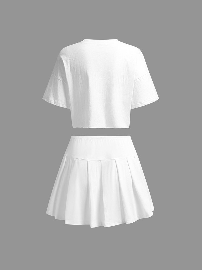 Jersey Cross Top With Skirt Two-Piece Set