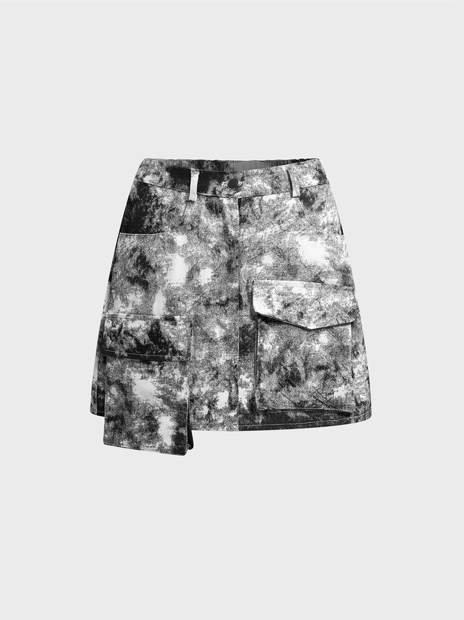Twill Tie-Dye Pattern Mini Skirt