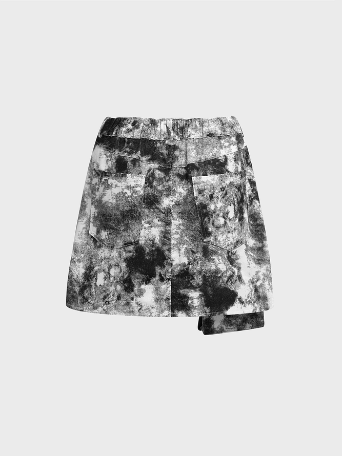 Twill Tie-Dye Pattern Mini Skirt