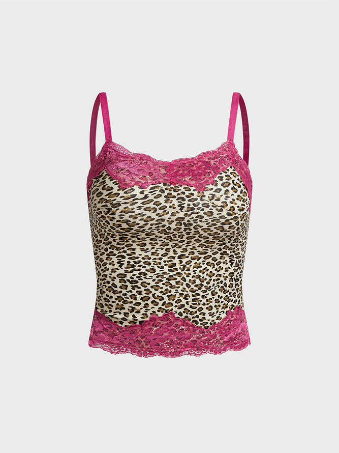 Mesh Spaghetti Leopard Cami