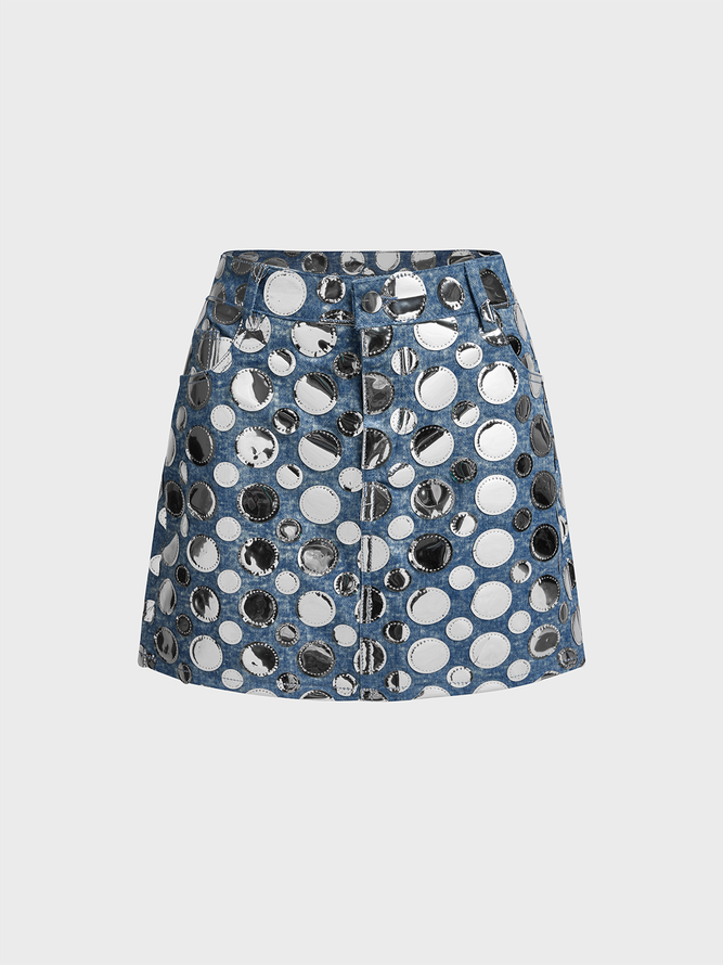Denim Polka Dots Mini Denim Skirt