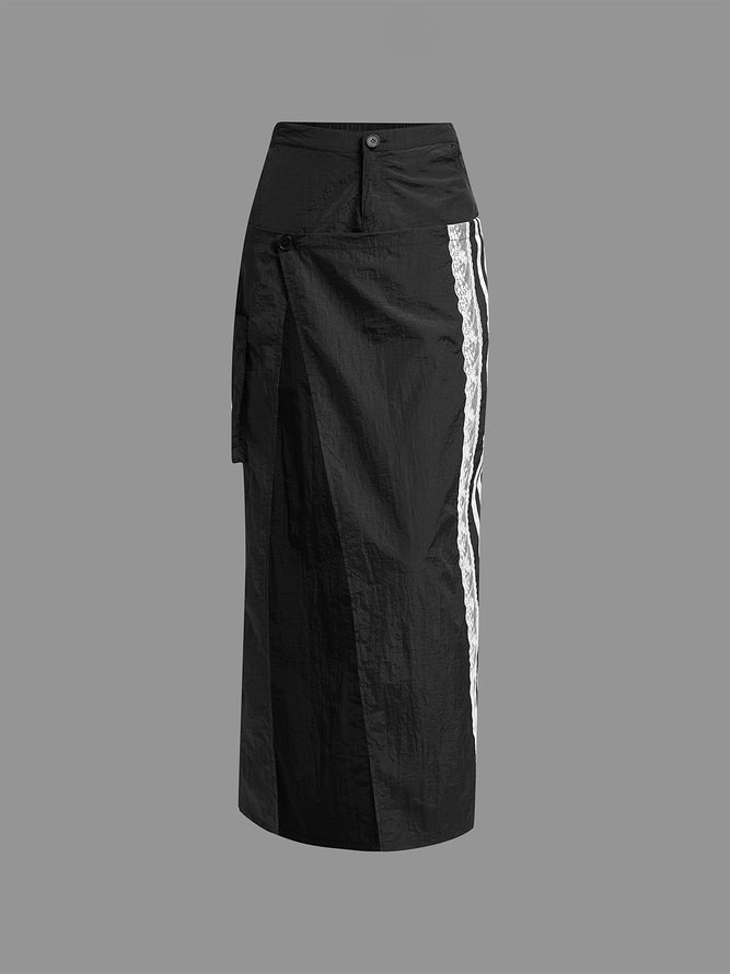 Nylon Plain Maxi Skirt