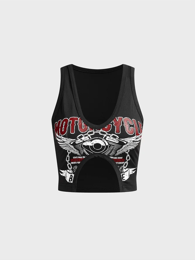 Jersey V Neck Text Letters Tank Top