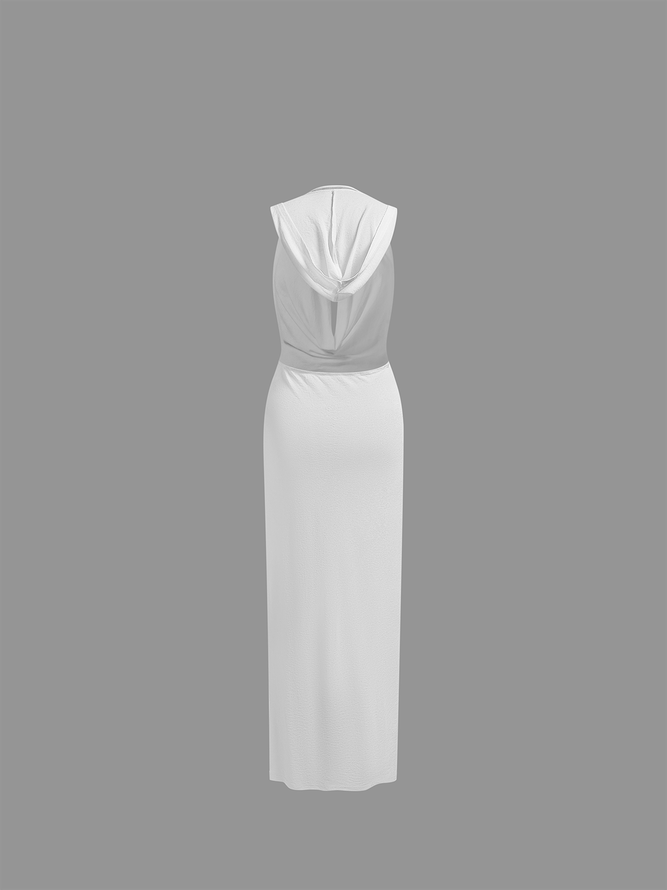 Hoodie Plain Sleeveless Maxi Dress