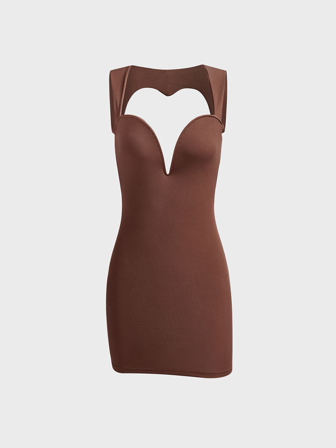 Cut Out Sweetheart Neckline Plain Sleeveless Mini Dress