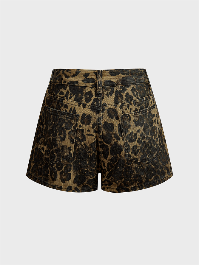 Twill Leopard Slim Fit Pants Shorts