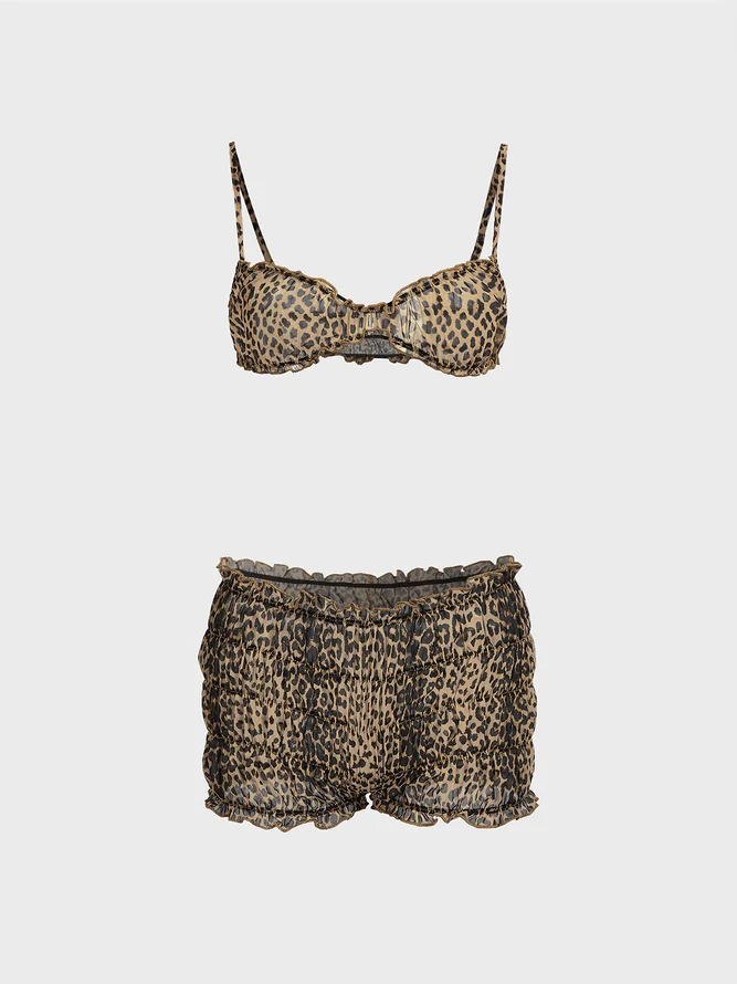 Chiffon Leopard Top With Pants Two-Piece Set