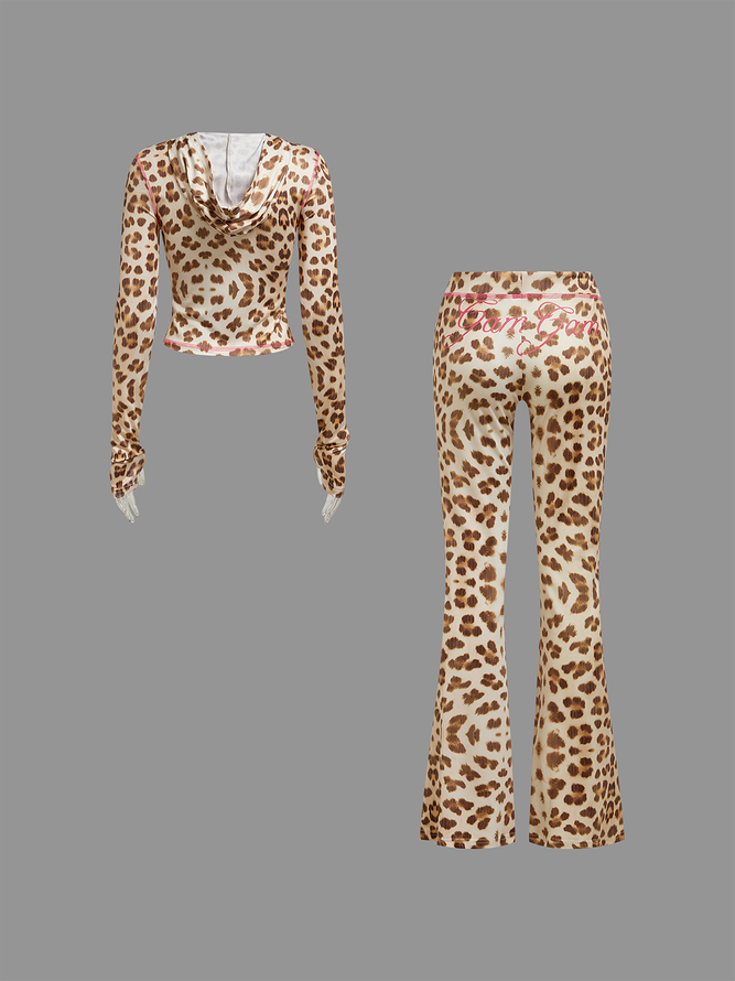 Jersey Leopard Top With Pants Two-Piece Set