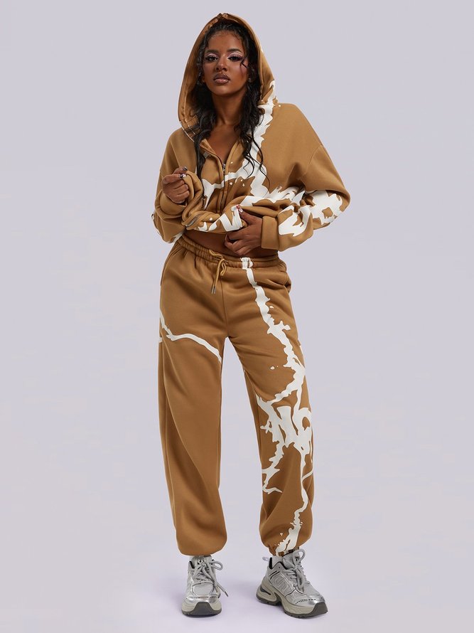 Jersey Geometric Coat With Pants Two-Piece Set