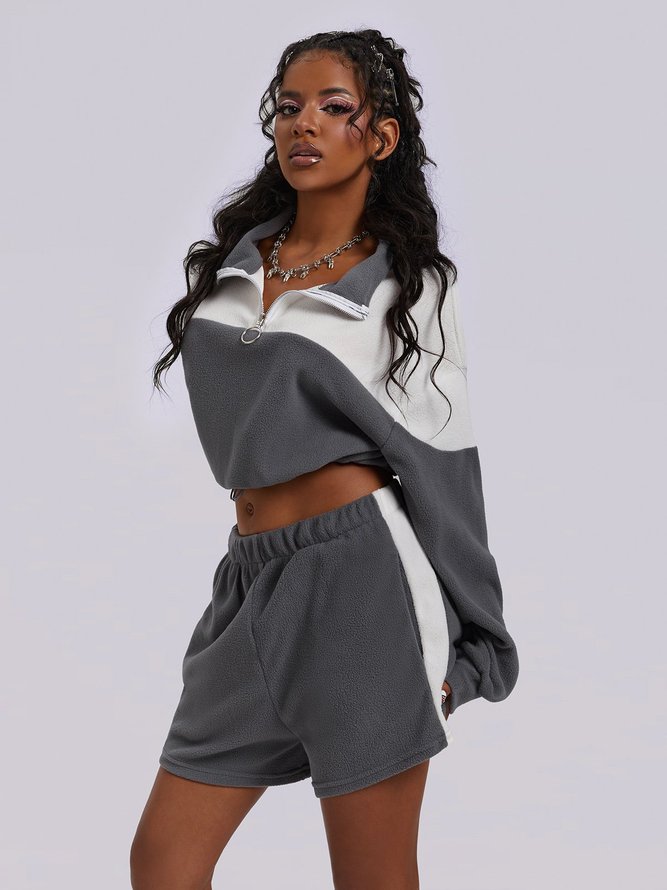 Jersey Color Block Top With Pants Two-Piece Set