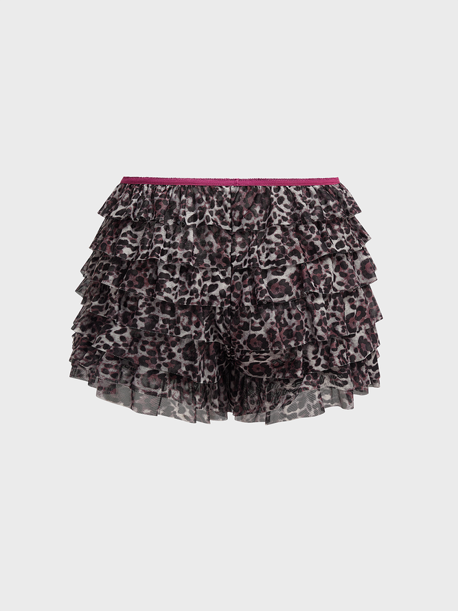 Mesh Leopard Straight Pants Shorts