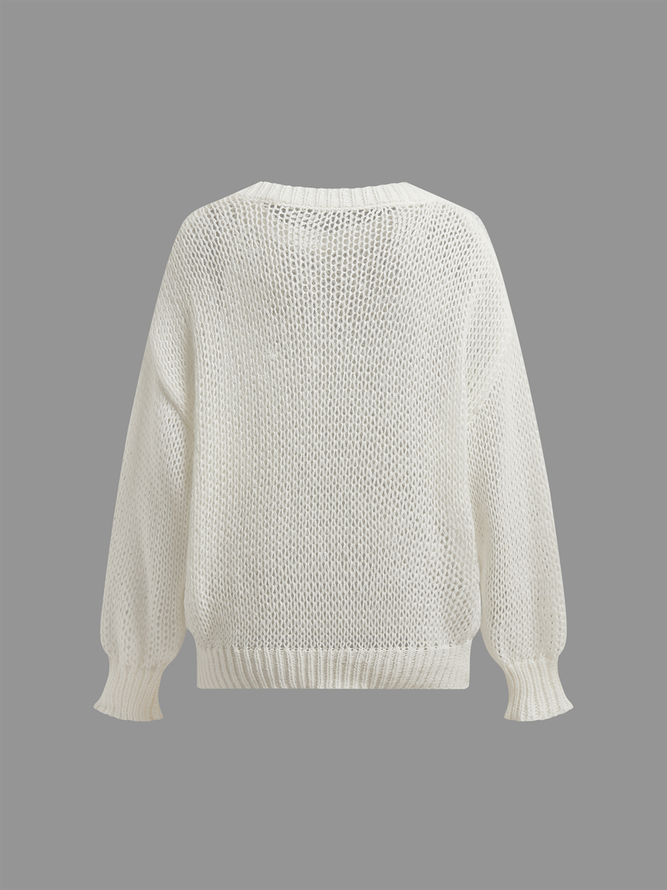 Knitted Crew Neck Plain Long Sleeve Sweater