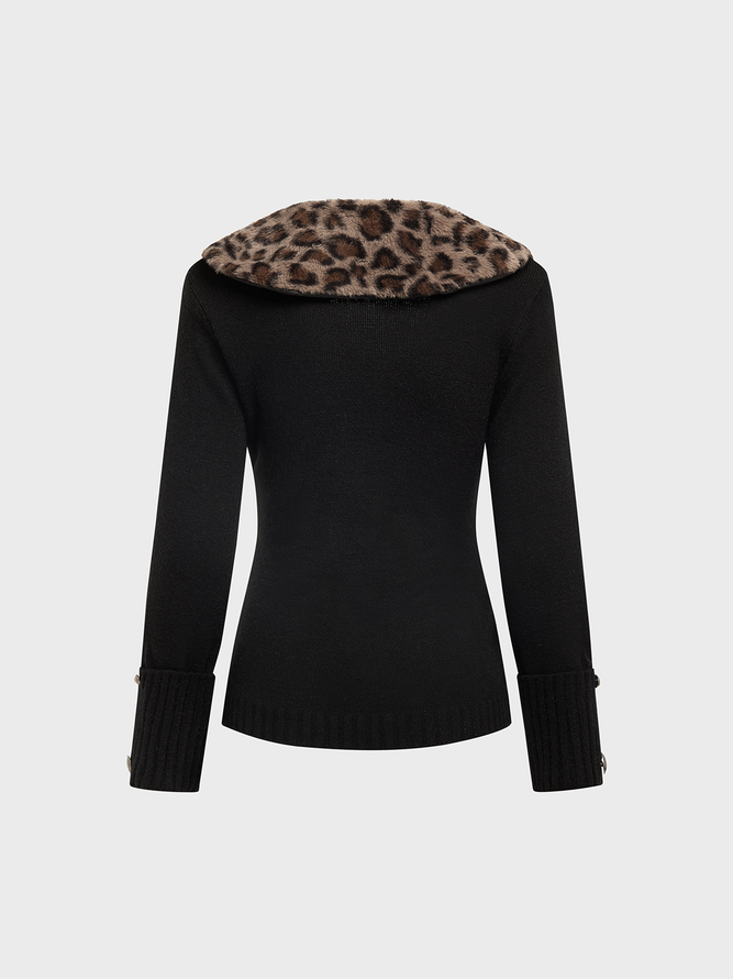 Knitted V Neck Animal Print Long Sleeve Cardigan