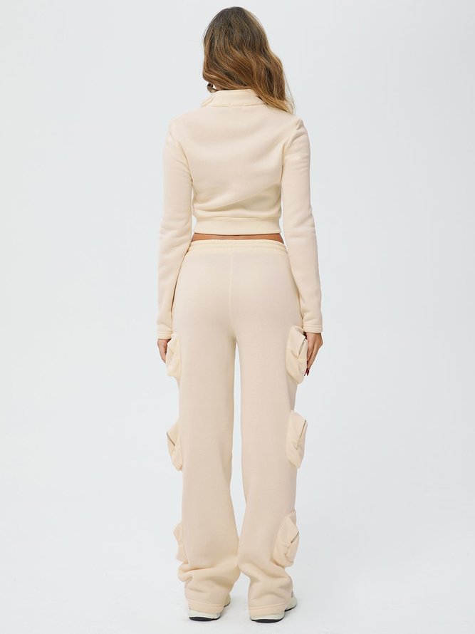 Jersey Plain Top With Pants Two-Piece Set