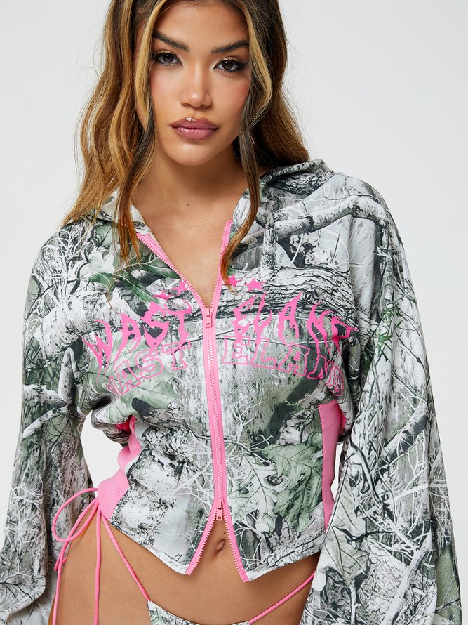 Jersey Hoodie Botanical Pattern Long Sleeve Hoodie