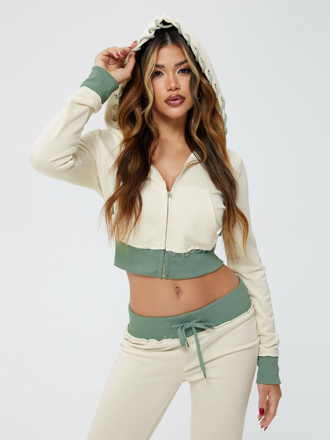 Jersey Plain Top With Pants Two-Piece Set