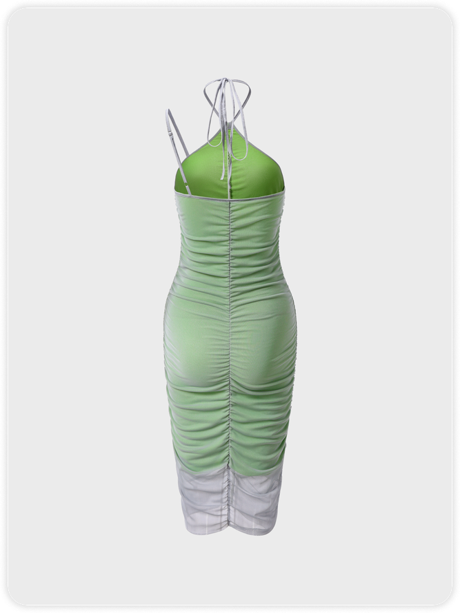 【Final Sale】Edgy Green Mesh Double Layer Y2K Dress Midi Dress