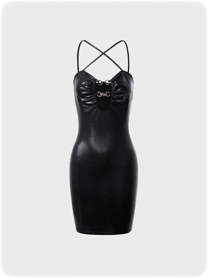 【Final Sale】Edgy Black Backless Halter Lace Up Dress Mini Dress