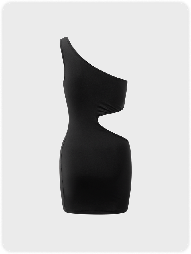 【Final Sale】Edgy Black Metal Asymmetrical Design Party Dress Mini Dress