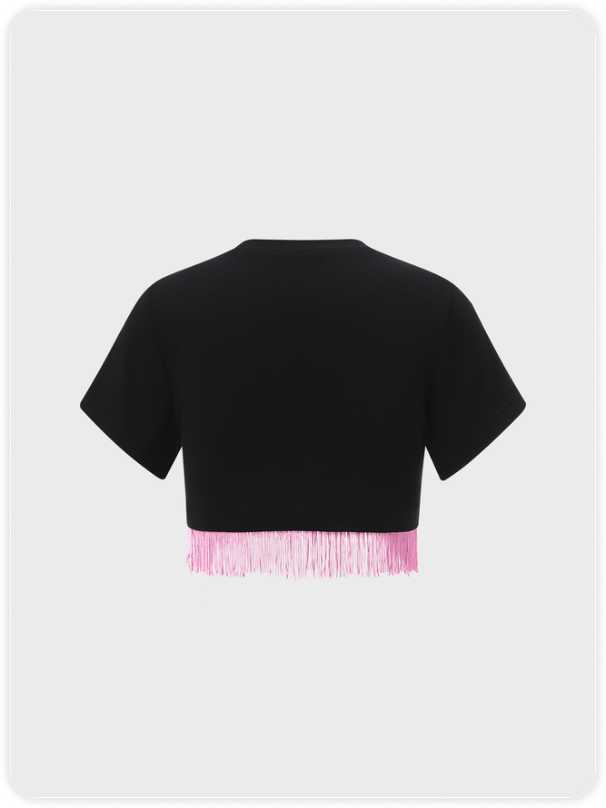 【Final Sale】Y2K Black Graphic Tassel Top T-Shirt