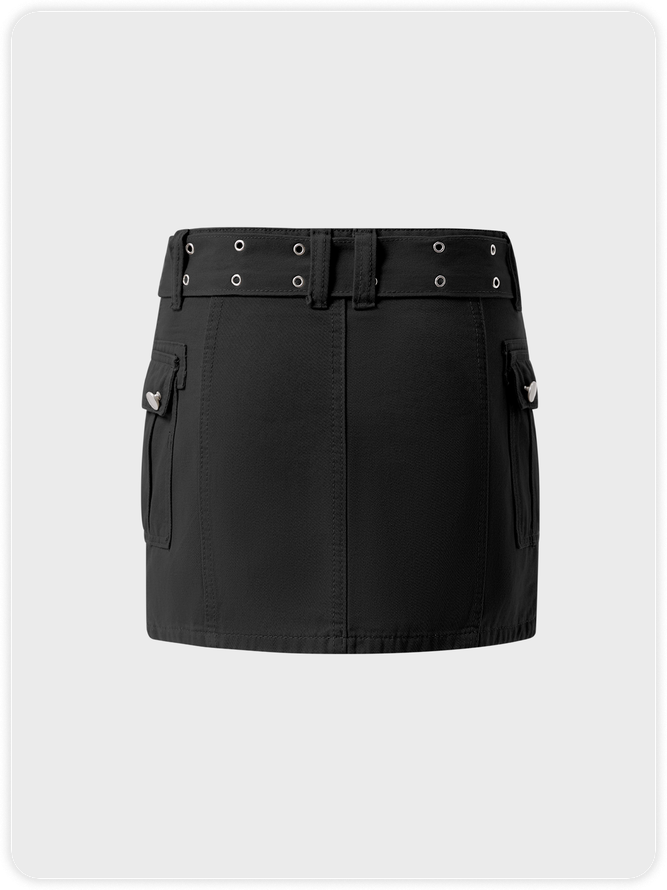 【Final Sale】Street White Metal Pockets Bottom Skirt