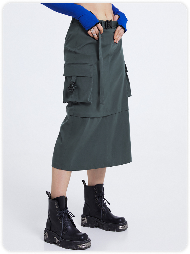 【Final Sale】Street Deep Gray Cargo Pockets Cyberpunk Bottom Skirt