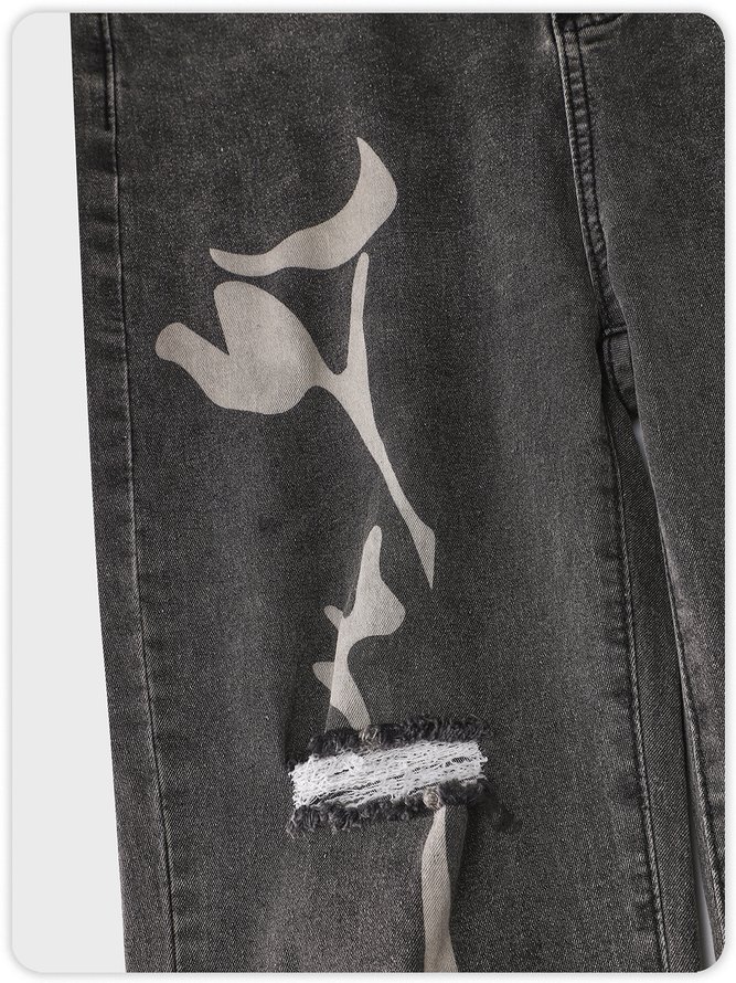 Street Gray Ripped Denim Bottom Jeans