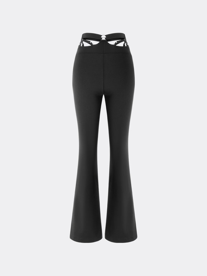 【Final Sale】Edgy Black Cut Out Metal Flare Bottom Pants