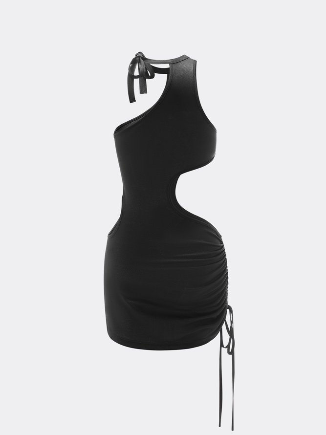 【Final Sale】Y2K Black Asymmetrical Design Lace Up Cut Out Dress Mini Dress