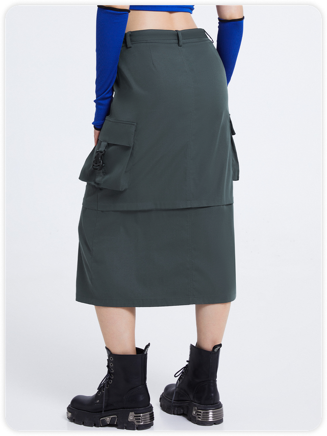 【Final Sale】Street Deep Gray Cargo Pockets Cyberpunk Bottom Skirt