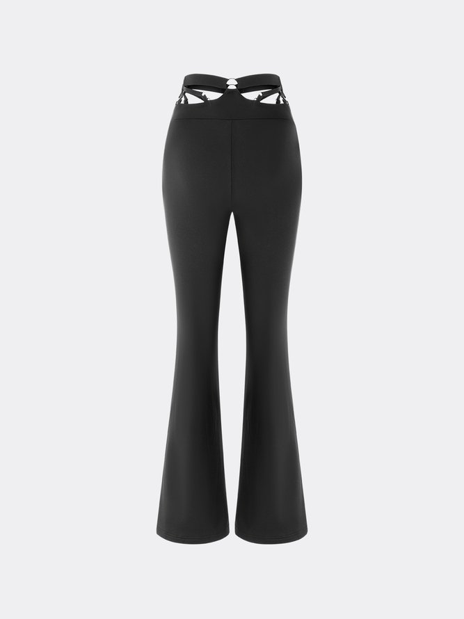 【Final Sale】Edgy Black Cut Out Metal Flare Bottom Pants