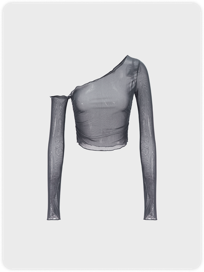 【Final Sale】Y2K Gray Mesh One Shoulder Top Women Top