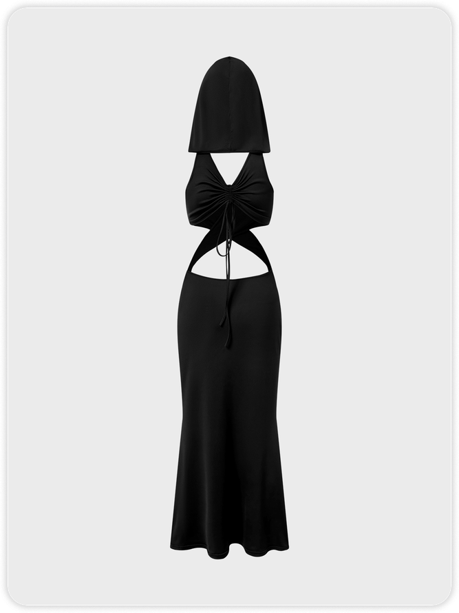 【Final Sale】Punk Black Cut out Dress Midi Dress