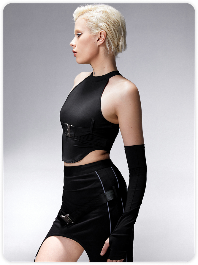 【Final Sale】Street Black Buckle Cyberpunk Top Women Top