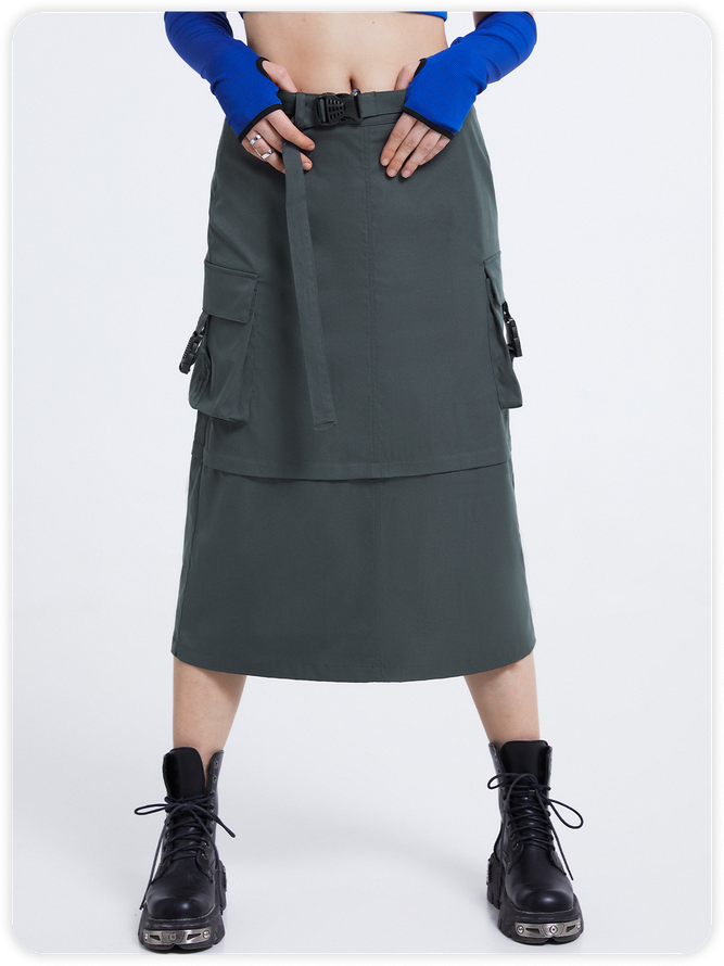 【Final Sale】Street Deep Gray Cargo Pockets Cyberpunk Bottom Skirt