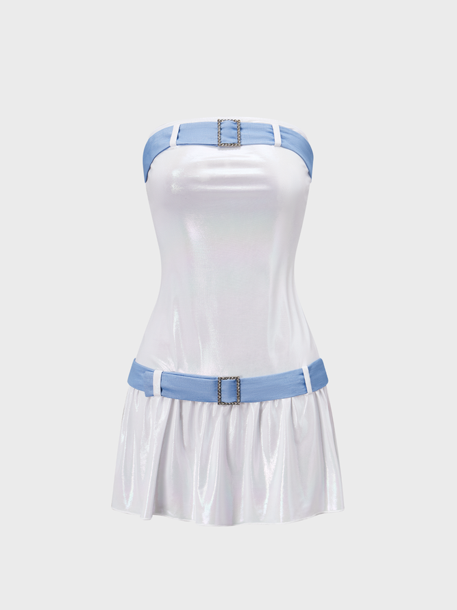 【Final Sale】Y2K White Belt Metal Party Dress Mini Dress