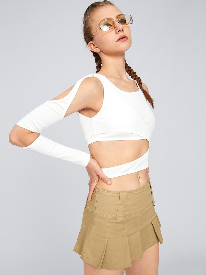 Y2K White One Shoulder Cut Out Top Women Top