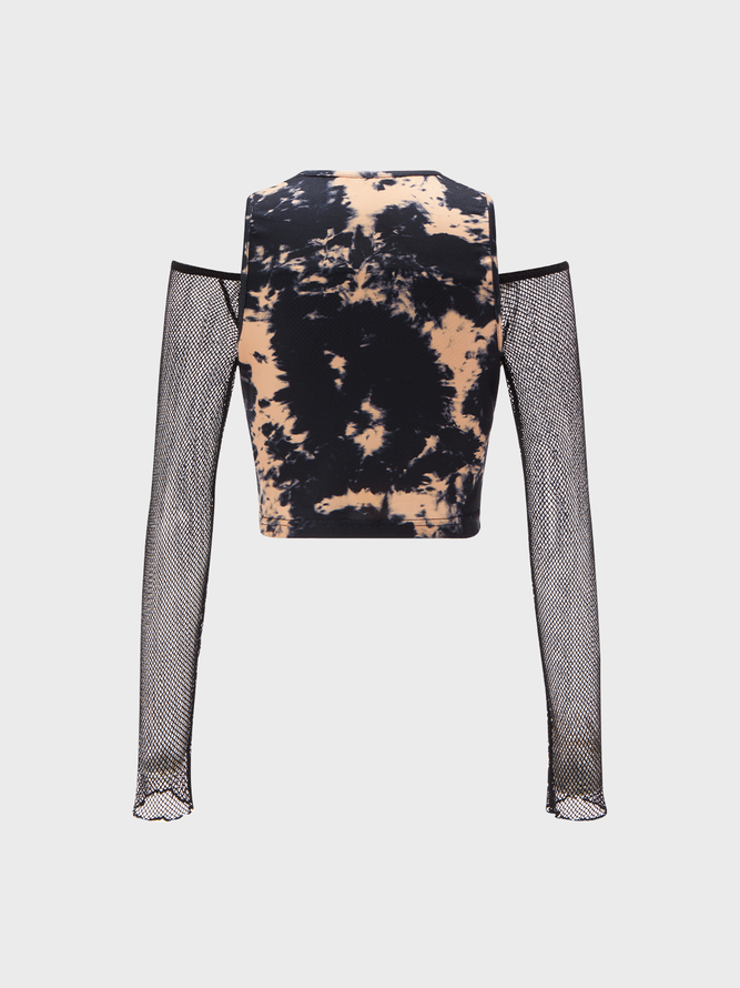 【Final Sale】Street As Picture Tie Dye Mesh Cut Out Top Women Top