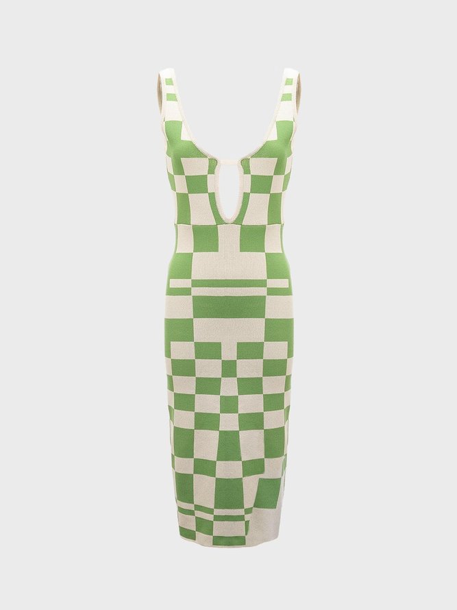 【Final Sale】Y2K Vacation Green Spaghetti Strap Sleeveless Geometric Design Vocation Dress