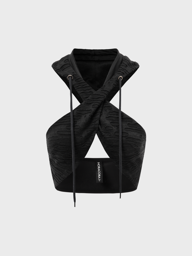 【Final Sale】Street Black Crossed Collar Hooded Cyberpunk Top Women Top