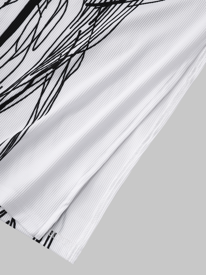 【Final Sale】Edgy White Body Print Asymmetrical Design Dress Midi Dress