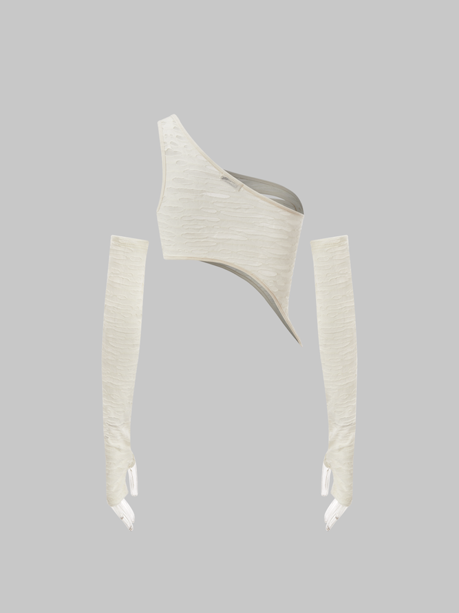 Y2K Off White Asymmetrical Design Arm Sleeves Cyberpunk Top Women Top